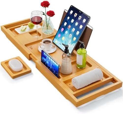Amazon.com: Yirilan Bathtub Trays for Tub,Bath Tray, Foldable Bathtub Caddy,Bamboo : Home & Kitchen