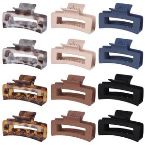 12 Pack 3.5 Inch Matte Square Hair Claw Clips for Women, Strong Hold Neutral Claws for Thick Thin Hair(Leopard Print)