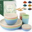 Wrova Wheat straw plates and bowls sets of 16 - Unbreakable wheat straw dinnerware sets for kids - Alternative plastic dinnerware set service for 4 - Microwave safe and Dishwasher safe bowls. Nordic