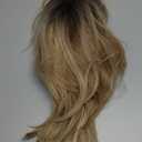 Alanhair Ombre Blonde Wigs for Women,HAIRCUBE Shoulder-Length wig with Bangs Dark Roots to Blonde Synthetic Hair Layered Wigs Heat Resistant Fibre for Daily Party Use