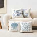 East Coast Room Decorative Pillow Covers,Retro Blue Conch Throw Pillow Covers Decor for Home Dorm Apartment,Beach Ocean Room Decor Aesthetic,18x18 Inch Pillowcase Set of 4