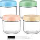 DRKIO 10 Oz Overnight Oats Containers with Lids - 4 Pack Glass Storage Jars with Airtight Lids Wide Mouth Mason Food Jars Great for Meal Prep Salad Chia Pudding Snacks Yogurt Sugar Spice Cereal