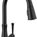 Delta Westville Matte Black Kitchen Faucet with Pull Down Sprayer, Contemporary Single Hole Kitchen Sink Faucet, Single Handle, Matte Black 9110-BL-DST