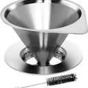 LHS Pour Over Coffee Dripper Reusable Coffee Filter Paperless Coffee Filter Stainless Steel Pour Over Coffee Maker Cone Coffee Dripper for 1-2 Cup,Silver