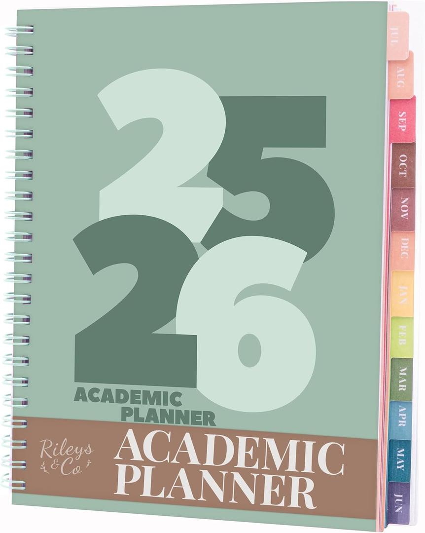3 x Rileys Academic Planner 2025-2026, Daily, Weekly & Monthly Planner, July 2025 - June 2026, Student Notes Pages, Twin-Wire Binding, Weekly Agenda for School & Work (8 x 6-Inches, Green, Chunky)