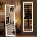 Sweetcrispy Full Length Mirror with LED Lights, 60"x16" Lighted Floor Mirror with Dimming & 3 Color Lighting, Stand for Bedroom, Dressing Room, Rectangle (60"L x 16"W)