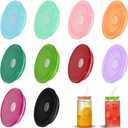 10 Pcs Acrylic Lids for 16oz Glass Cups, Colorful Glass Cup Lids Replacement, Spill-Proof Reusable Tumbler Lid for Iced Coffee, Beer, Smoothie, and Beverage Cups with Straw Hole (Coloful)