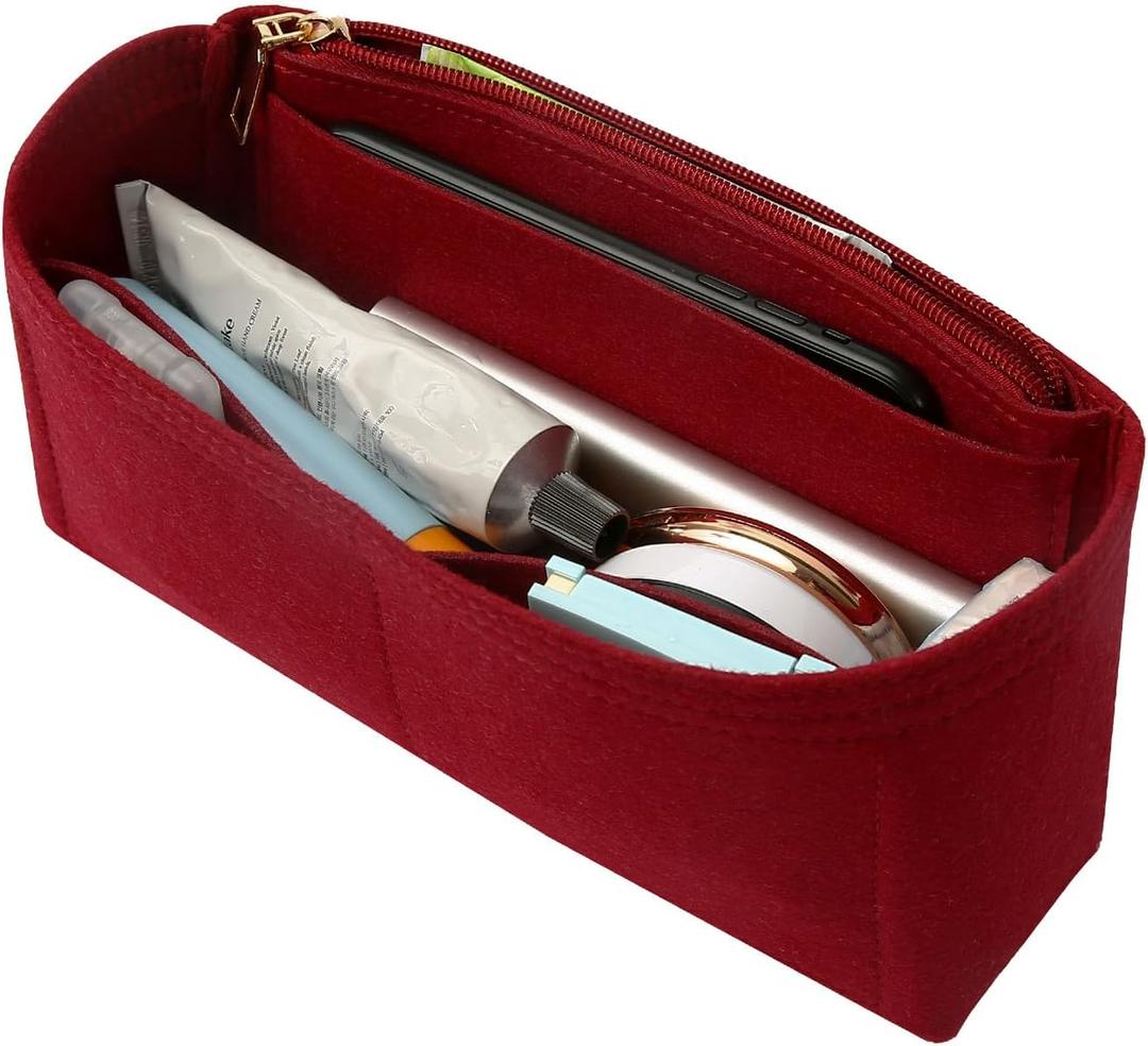 Surblue Purse Organizer Insert for Handbags, Felt Bag Organizer with Zippers Handbag Shaper Pouch for Classic 19 Flap Bag, Marmont, Onthego,Burgundy, Slender S