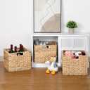 12X12X10in Water Hyacinth Storage Baskets, Wicker Storage Cubes Set of 3, Kitchen Baskets for Pantry Organization, Foldable Square Baskets for Shelves