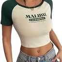 Womens Summer Short Sleeve T Shirts Slim Fitted Raglan Color Block Crop Tops Basic Casual Stretchy Tee ﻿ (US, Alpha, Small, Regular, Regular, White+Green)