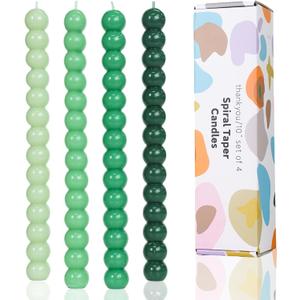 Green Taper Candles Twisted Candle Spiral Stick Candles for Holiday Wedding Party Wax Unscented Dinner Candle Dripless,Christmas Gift H 10 Inch, 4pcsGradient Green-C