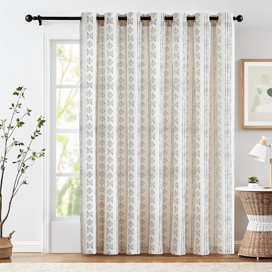 Jinchan Boho Linen Blend Sliding Patio Door Curtains, 84 Inches Long, 1 Panel Divider, Extra Wide, Light Filtering Grommet Curtains for Living Room, 100"W x 84"L (Pack of 1), Back Tab| Sage on Flax