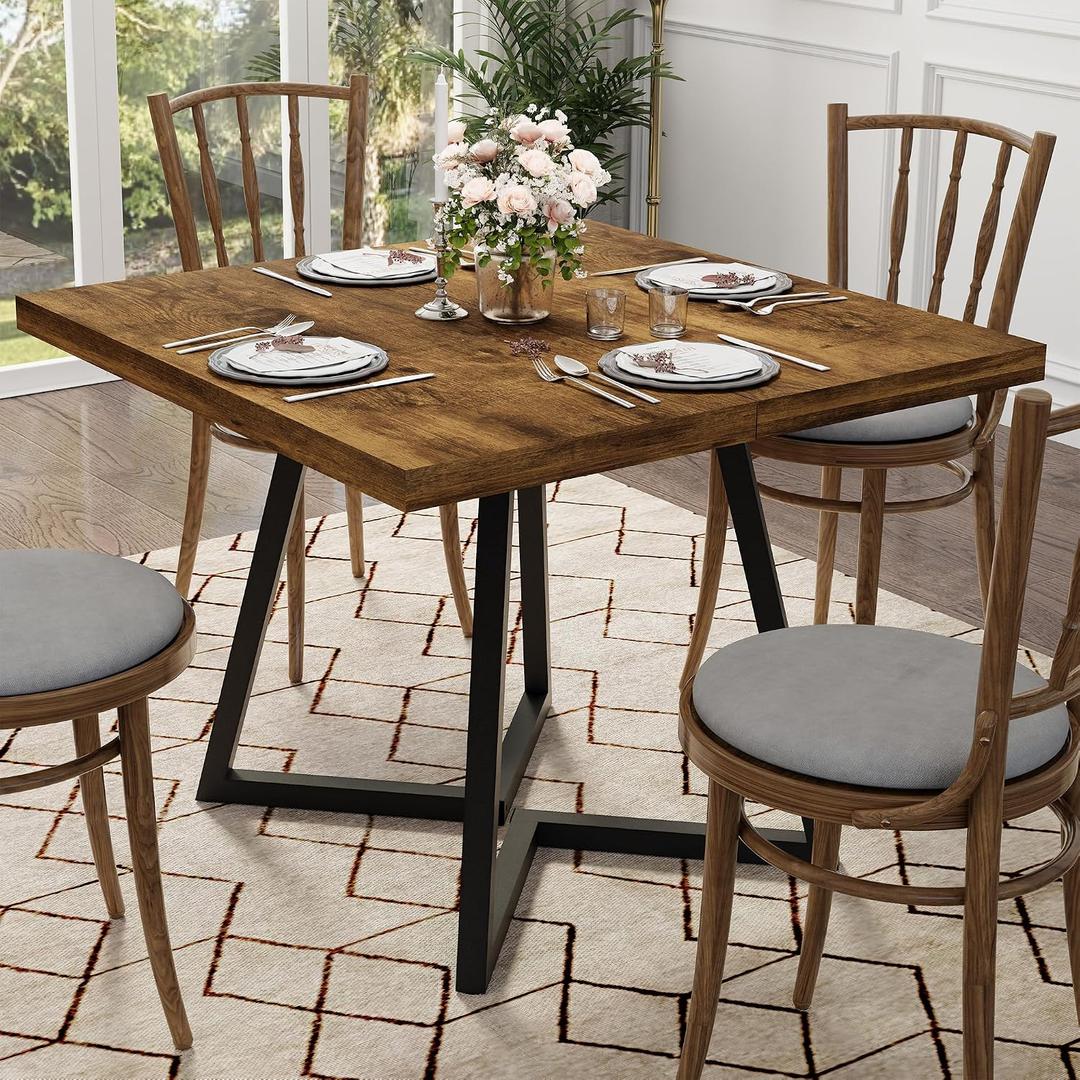 Apicizon Square Kitchen Dining Table for 2, Small Ktichen Table with Metal Base, 31.5" Modern Dinner Table for Dining Room Apartment Restaurant, Rust Brown, 31.5" X 31.5" X 29.9"