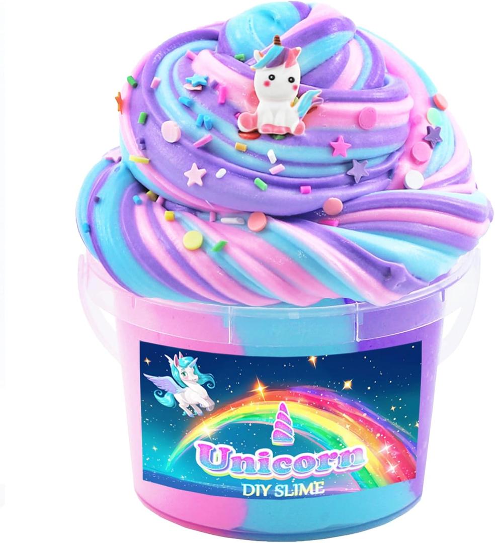 Unicorm Butter Slime kit 3 Colors,Fidget Toy,Squeezing Toys,DIY Education Art Craft Toys,Super Soft and Non Sticky,Scented,Party Favors and Birthday, in Bucket (10OZ) (Bule Pink Purple)