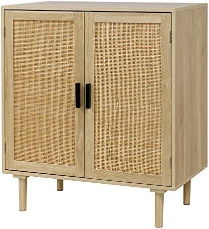 Finnhomy Sideboard Buffet Kitchen Storage Cabinet with Rattan Decorated Doors, Dining Room, Hallway, Cupboard Console Table, Liquor / Accent Cabinet, 31.5X 15.8X 34.6 Inches, Natural