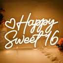 SYLHOME Happy Sweet 16 Led Neon Light Sign Happy 16th Birthday Party Backdrop Wall Sign Decor Sixteen Birthday Banner 15.75" X 10.24" USB