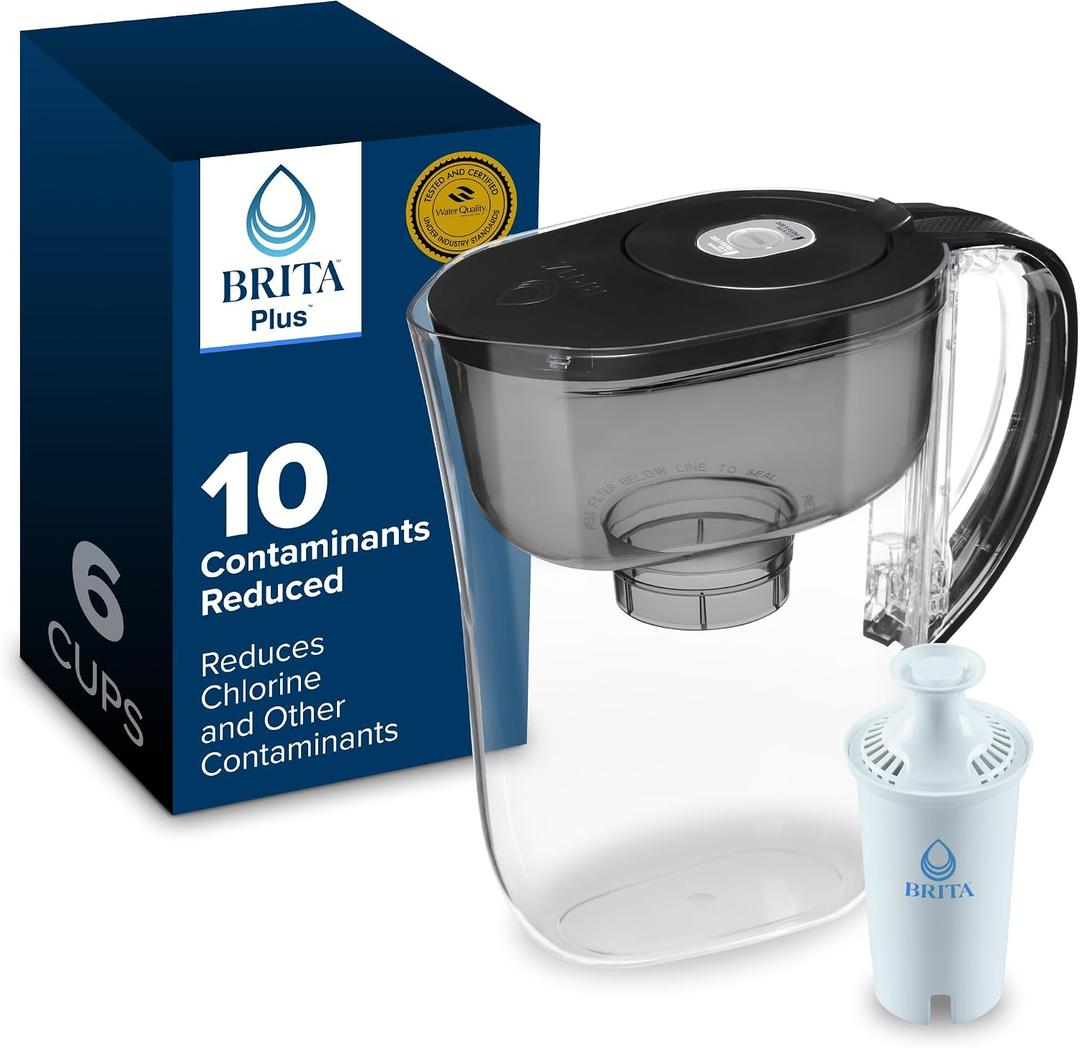 Brita Small 6 Cup Water Filter Pitcher, 1 BritaPlus Filter, Metro, Black 