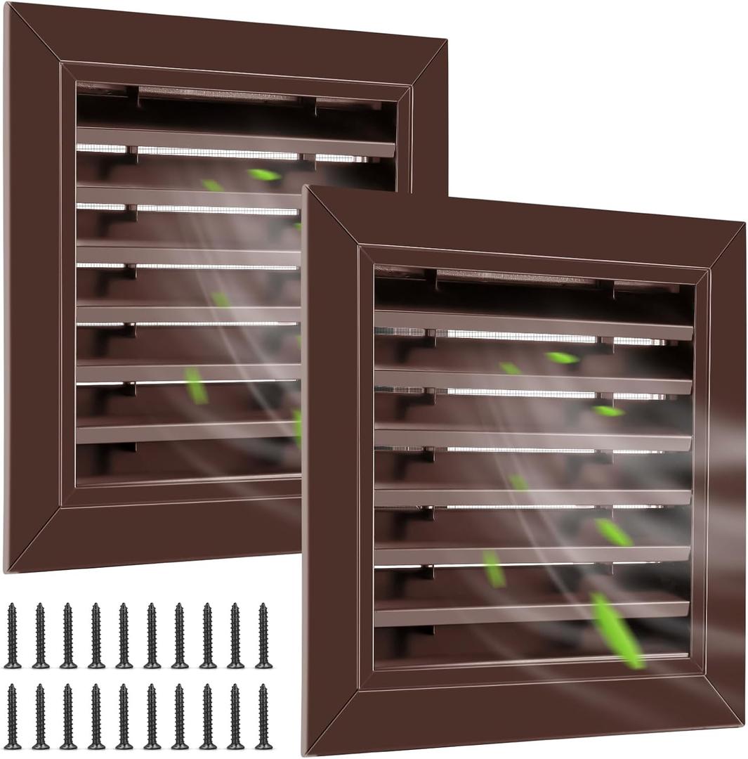 Gisafai 2 Pcs 12" x 12" Gable Vent Aluminum Alloy Wall Vents Shed Attic Vent with Screen Return Air Grill with Screws, for Ventilation Exterior Doors Wall House (Brown)