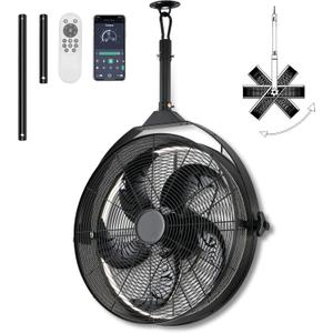Outdoor Hanging Ceiling Fans with Lights,Gazebo Fan with Hook Remote&APP Control,Dimmable Hanging Fan with Plug in Cord for PergolaPatios,BLACK