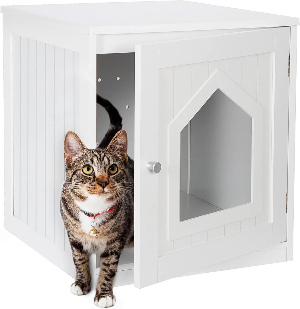 Litter Box Enclosure Cat Litter Box Furniture Hidden Litter Box Furniture Indoor Box Cabinet Cat House Side Table Nightstand (White)