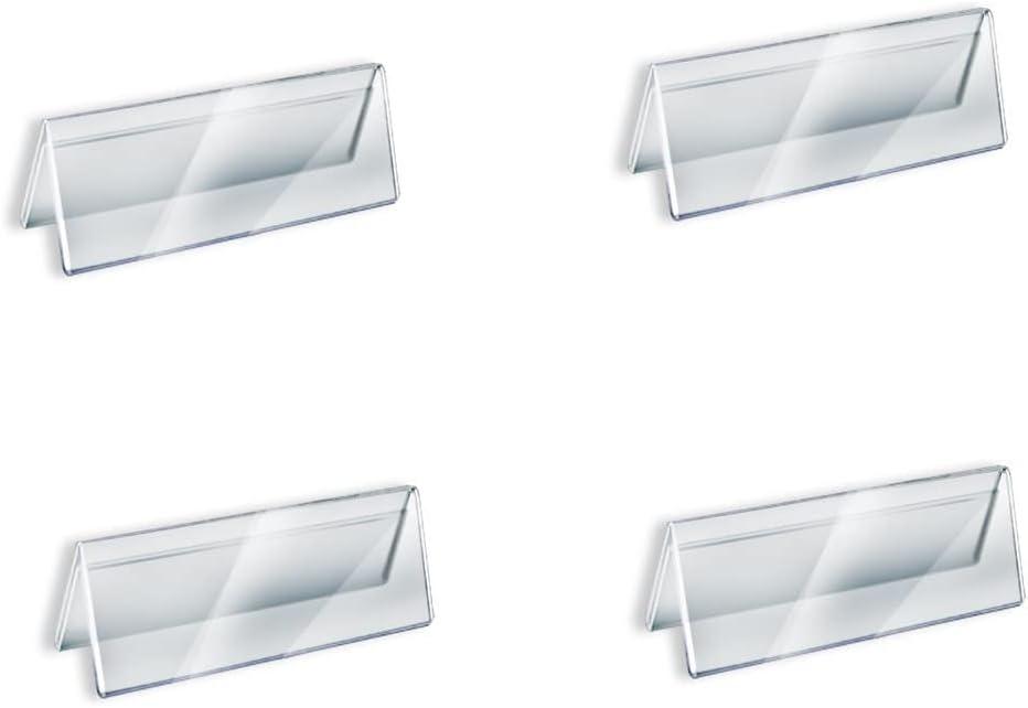 4 PACK Name Plate Holders Acrylic for Desks,8X3 Inch Horizontal Slant Back Office Desk Sign Holders for Desks