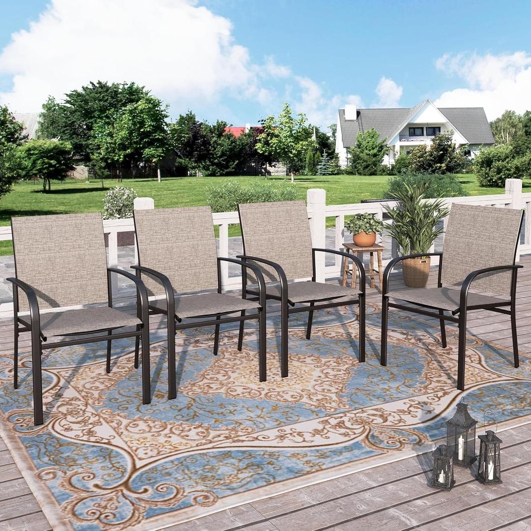 HERA'S HOUSE Patio Dining Chairs Set of 4, 36" Textilene Fabric Outdoor Chairs with Wrought Iron Metal Frame Support 350lbs for Garden Lawn Backyard Deck, Brown