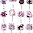 Kosiz 12 Pcs Halloween Badge Reels Cute Ghost Pink Pumpkin Haunted House Retractable ID Badge Holder with Alligator Clip Nurse Gifts for Nurses Doctors Rn Medical Office