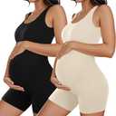 Coume 2 Pcs Women Maternity Bodysuit Pregnancy Shapewear Sleeveless Tank Top Shorts Jumpsuit Ribbed Maternity Workout Romper