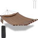 TegerDeger 12FT 2 Person Hammock Large Hammock 450LB Capacity with V Shaped Hardwood Spreader Bar & Nylon Rope for Outside, Patio, Garden, Backyard, Beach, Poolside - Brown