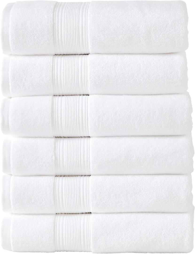 Modern Threads Hotel Collection 6-Pack 100% Ring Spun Cotton, Highly Absorbent Quick Drying Bath Towel Set, White, 24x48