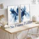 2Pcs Unframed Navy Blue Abstract Wall Art Modern Minimalist Floral Poster Prints Grace Flower Wall Decor Pictures for Living Room Bedroom Office Decorations