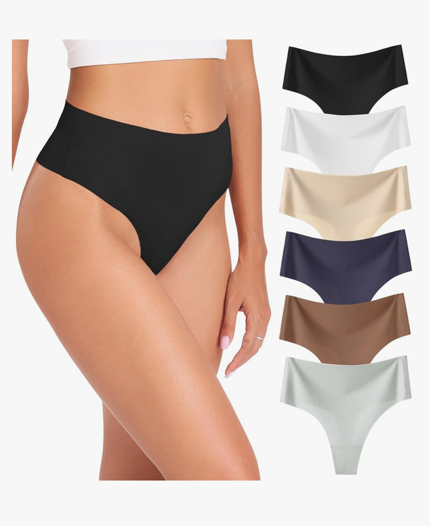 Wealurre Womens Underwear High Waisted Seamless Thongs for Women Breathable No Show Panties for Ladies 5 Pack Medium