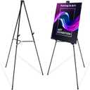 Falling in Art 63" High Black Aluminum Display Easel Stand, Large Adjustable Height Presentation Stand, Portable Tripod Holding Signs, Posters, and Whiteboards Up to 25lbs, 20 Inches X 3 Inches X 4 Inches