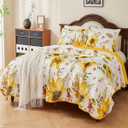 Cmfshape Floral Quilt Sets Bedspread Set,100% Cotton Yellow Sunflower Bedding Set,Reversible Lightweight Soft Bedspread Coverlet for All Season with 2 Pillow Shams(King 106"x96")