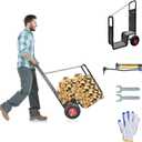 Firewood Cart with Wheels: 44 X 27 X 20 in Heavy Duty 260 lbs Load for Garden Backyard Fireplace Men Women Use