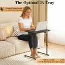 Adjustable Height Tv Tray Table,Portable Folding Tv Tray Dinner Snack Trays Table,Small Foldable C-Shaped End Table for Eating,Slide Under Couch Side with Sturdy MDF Top,No Assembly(Black+Black)