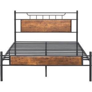 VECELO Full Size Platform Bed Frame with Wood Headboard/Mattress Foundation/Premium Steel Slats Support/No Box Spring Needed,Brown(Crown)