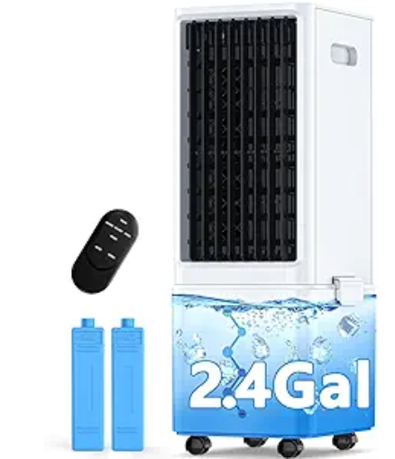 Windowless Air Conditioner w/ 4 Modes & 3 Speeds, Waterless Alert, 2.4-Gal Tank for 20H Cooling, 12H Timer, 20FT Remote, 70° Auto Swing Evaporative Air Cooler, Portable AC Unit for Bedroom
