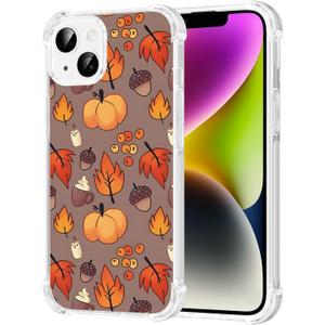 Fall Phone Case for iPhone 14 Plus Cute Clear Autumn Pumpkin Leaves Acorns Case 6.7", Aesthetic Halloween Pattern Print Design Cover Shockproof TPU Hard PC Back Protection Girls Women Funda