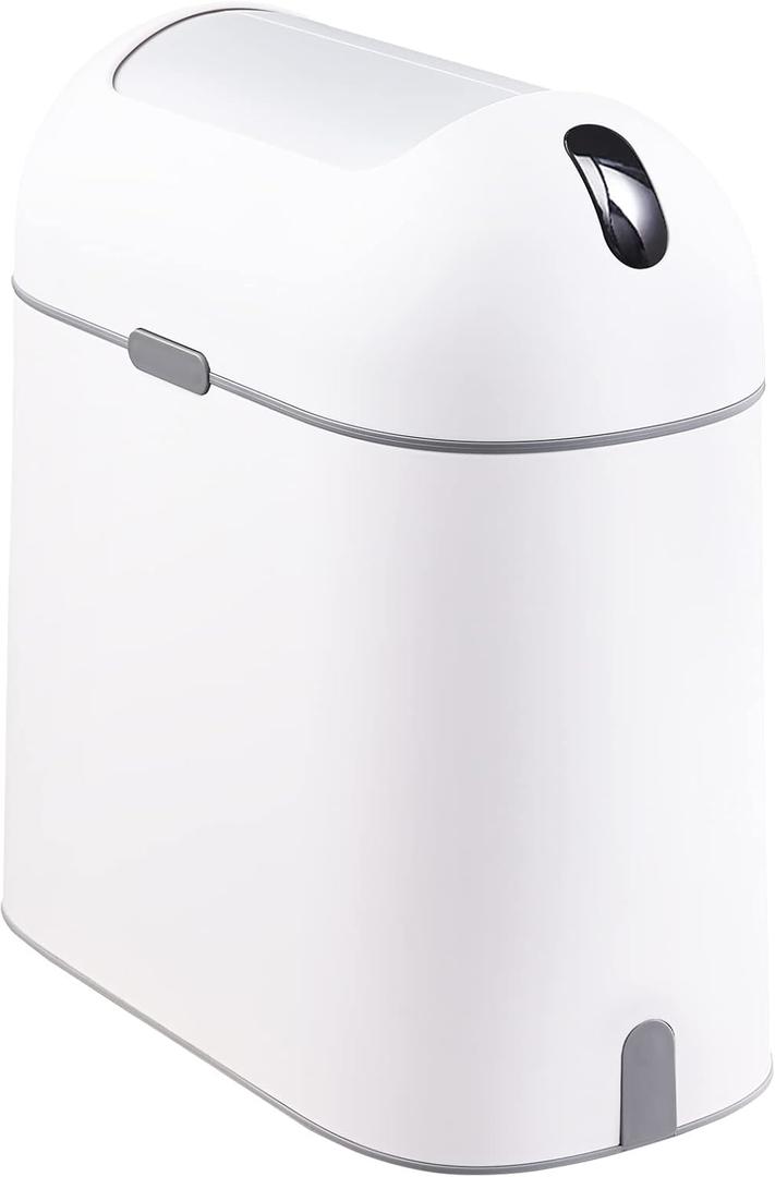 ELPHECO Bathroom Trash Can, 2.5 Gallon Motion Sensor Waterproof Trash Bin with Butterfly lid, Bathroom Decor Waste Basket Garbage Bin for Bedroom Kitchen and Office use, White with Grey Button