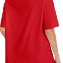 YUCOLEN Women's T Shirts Oversized Full Cotton Summer Tops Short Sleeve Crewneck Casual Loose Fit Basic Tee Shirts (Red)