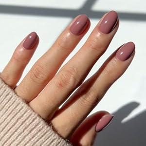 Glamnetic Press On Nails - Fall Mauve | Opaque Muted Blush Mauve Short Oval False Nails, Reusable Stick On Fake Nails with Glue | Salon Quality | 15 Sizes - 30 Nail Kit