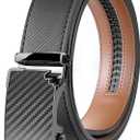 Men's Belts Leather Ratchet Dress Belts for Men Adjustable Belt for Casual Jeans (Beveled Carbon Black Buckle - Black)