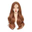 Long Copper Wig for Women 26 Inch Natural Wave Wavy Synthetic Wig Middle Part Heat Resistant Natural Looking Auburn Copper Curly Wig for Daily Use Cosplay Halloween
