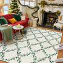 Seavish 2025 Christmas Rugs for Living Room, 5x7 Area Rugs for Bedroom Aesthetic, Low Pile Soft Washable Nursery Rug, Cream White Winter Holiday Decor Farmhouse Rug for Dining Room Playroom Office (Xmas Wreath White)