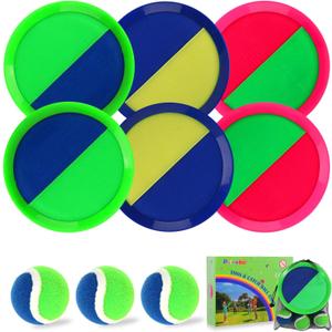 Toss and Catch Ball Game Outdoor Catch Toy for Kids, 8inch Catch Ball Racket for Adult Backyard Beach Playground Play, 3-12 Years Boys Girls Birthday Gifts (Green Blue Pink)