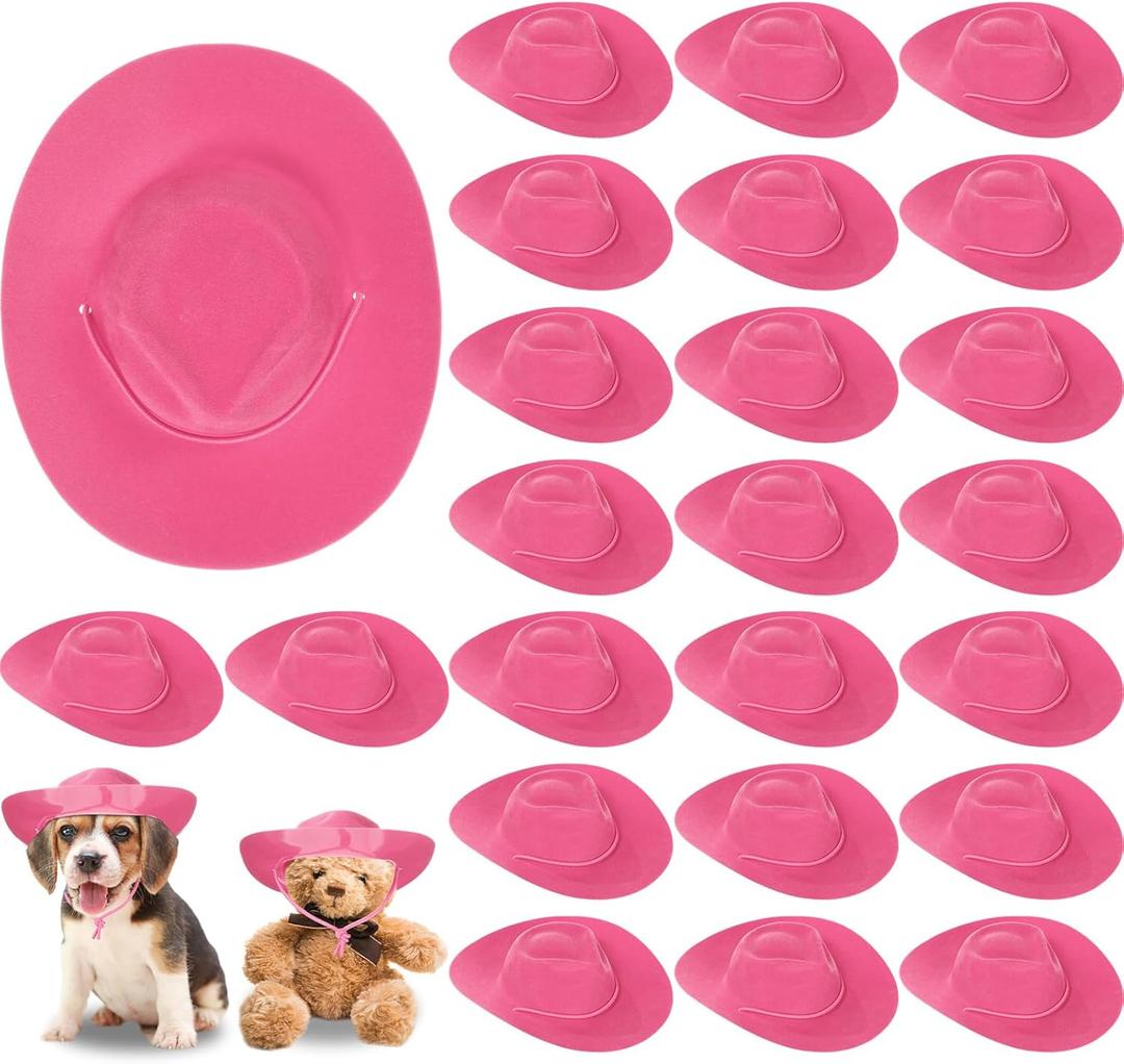 Xtinmee 24 Pcs Mini Cowboy Hats for Party Plastic Little Cowboy Hats for Crafts Doll Shooters Party (Pink)