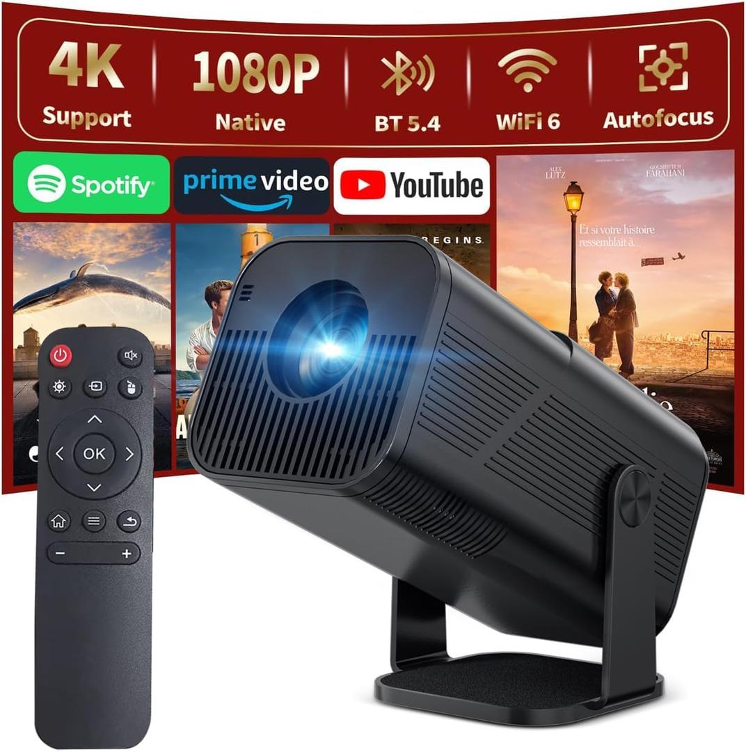 Mini Projector with WiFi & Bluetooth, 4K Support, Auto Vertical Keystone Correction; Portable for Home Movies, Outdoor & Backyard, Gaming, Bedroom, Travel, Camping; Compatible with Phones (black)