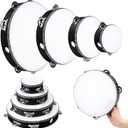 Reginary 8 Pcs Tambourine for Adults Handheld Wood Tambourine 4 Size Single Row Metal Jingles Musical Educational Gift Rhythm Percussion Instrument for Church Party Ktv(Black)