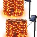 Brizled Orange Fairy Lights, 2 Pack Total 78FT 240 LED Solar Halloween Fairy Lights, 8 Modes Outdoor Halloween Lights, Waterproof Orange Twinkle Light for Outside Party Yard Decor Black Wire